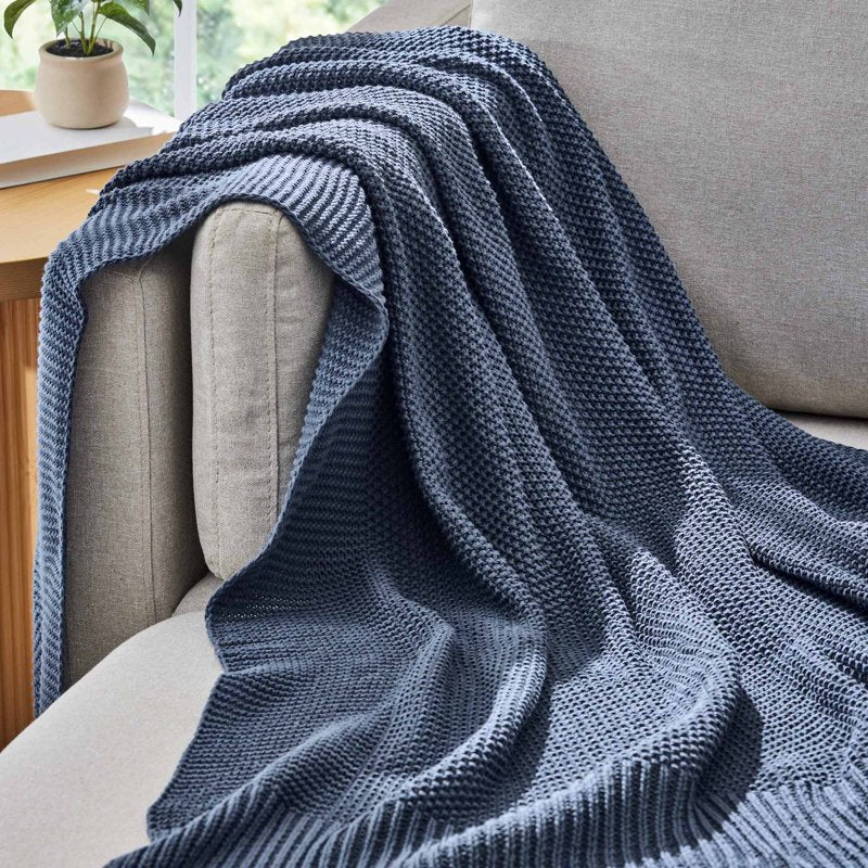 Indigo Chunky Knit Throw Blanket - 50x60 inches, Reversible, Machine Washable