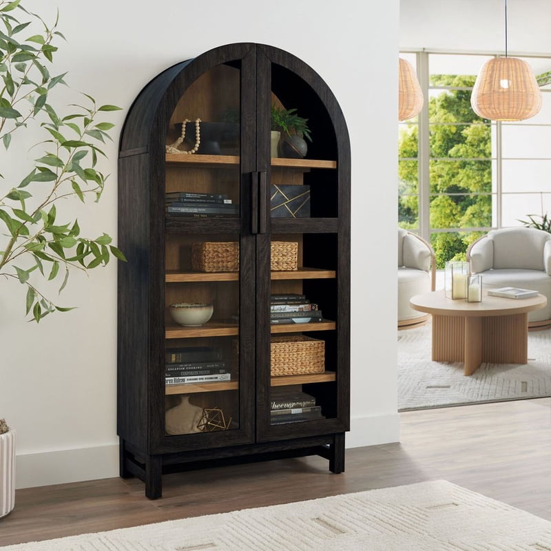 Better Homes & Gardens Juliet Arch Accent Cabinet - Black Finish with Glass Doors