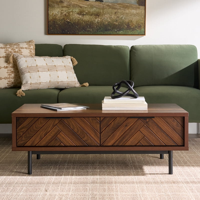 Rectangular Coffee Table with Storage - Walnut Brown