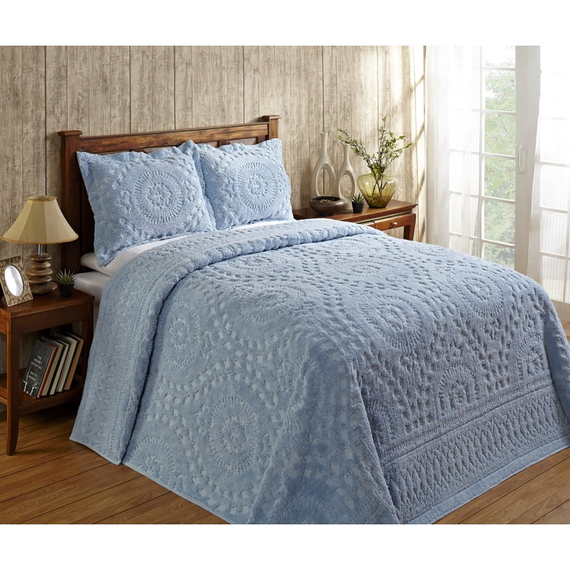 Queen Bedspread 102x110 Inches - Blue Medallion Cotton Bed Cover - Luxury & Breathable