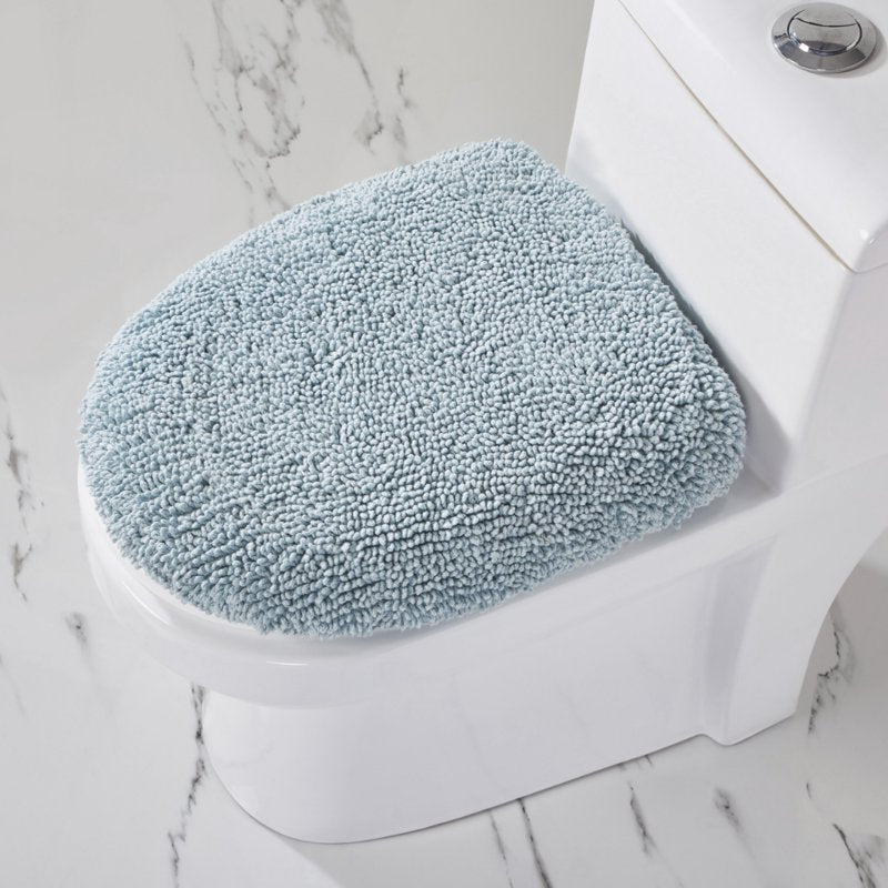 Blue 18x20 Inch Toilet Lid Cover - Extra Soft Cotton, Non-Slip Bathroom Accessory
