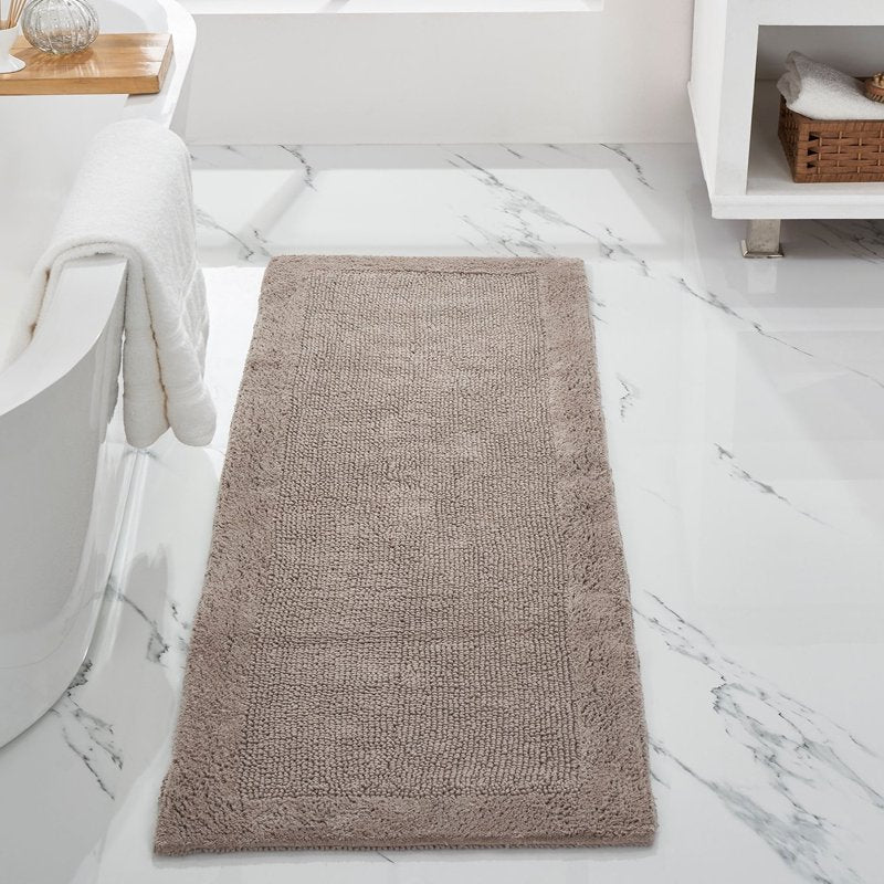 Bathroom Runner Rug 20x60 Reversible Cotton Bath Mat Beige - Soft & Water-Absorbent