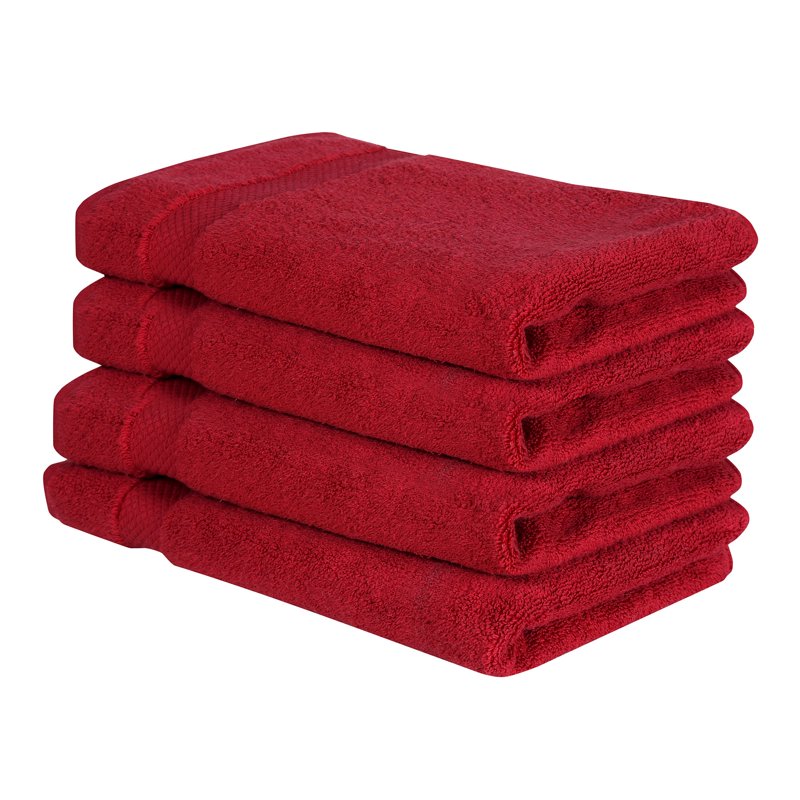 Dark Red Splash Collection Hand Towels Set 4 Pack 16x26 Ultra Soft Cotton