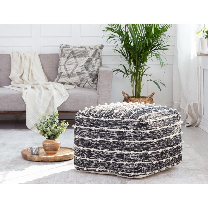 Betty Boop 22x22x16 Inch Black & Ivory Pouf - Handmade Accent Ottoman with Premium Fill