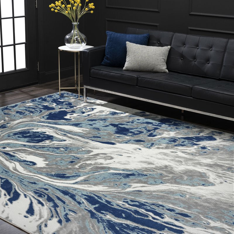Blue Contemporary Abstract Area Rug 7'11'' x 10'3'' for Living Room & Bedroom