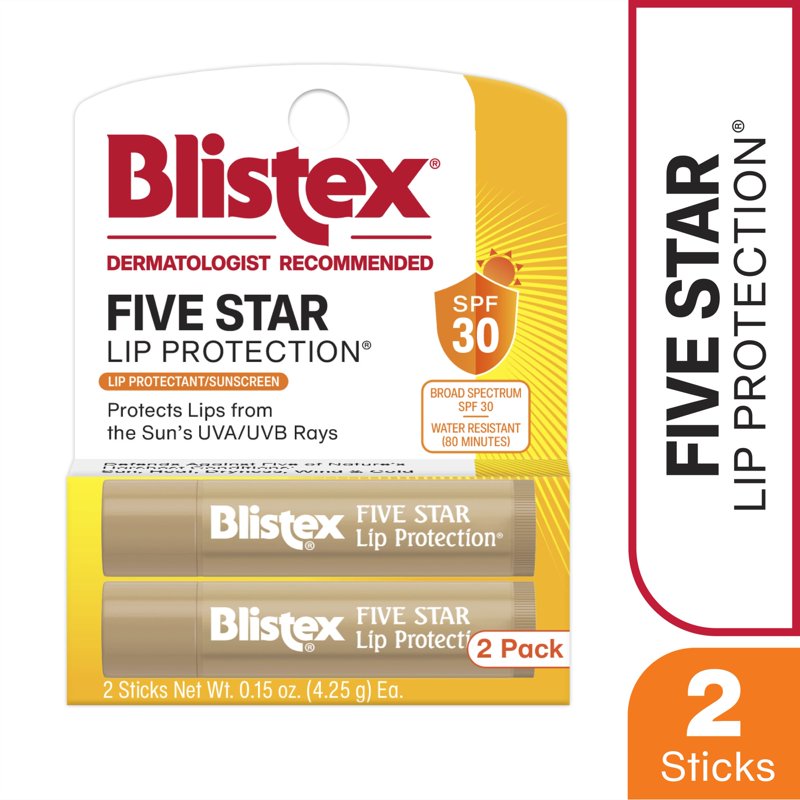 Five Star Protection Lip Balm with SPF 30 - 2 Pack Moisturizing Treatment