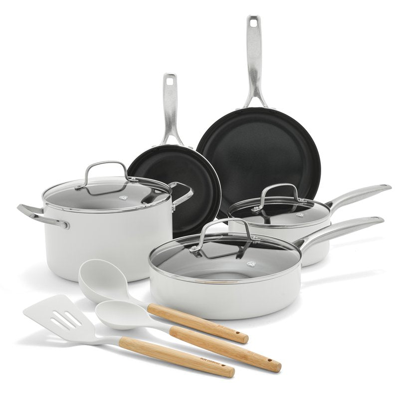 11-Piece Ceramic Nonstick Cookware Set - Cream