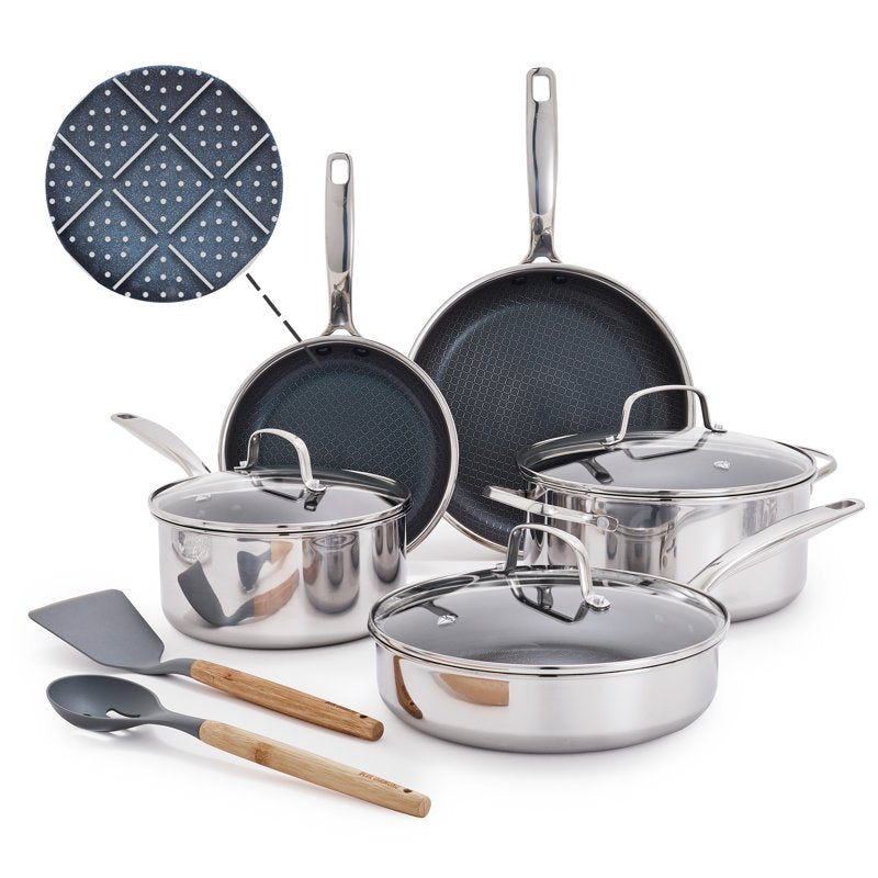 10-Piece Nonstick Ceramic Stainless Steel Cookware Set - Dishwasher Safe