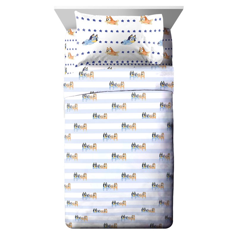 Bluey In The Dream Kids 4-Piece Full Sheet Set - Microfiber, Blue, Reversible Pillowcase, BBC Studios