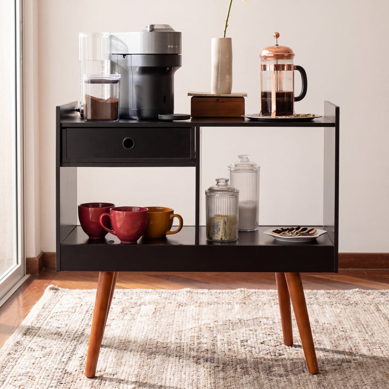 Oxford Black Modern Bar Cabinet with Wine Storage & Shelves - Compact Design