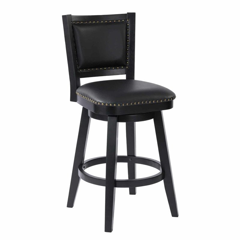 Bar Height Swivel Stool - Black Faux Leather Upholstery