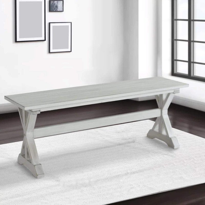 18-Inch Backless Wood Dining Bench - Antique White Finish