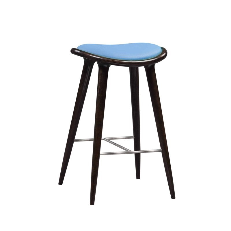 Lucio Bar Height Stool - Cappuccino Finish with Blue Seat