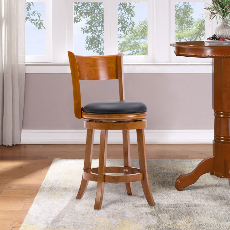 24-Inch High Swivel Wood Counter Stool - Fruitwood Finish