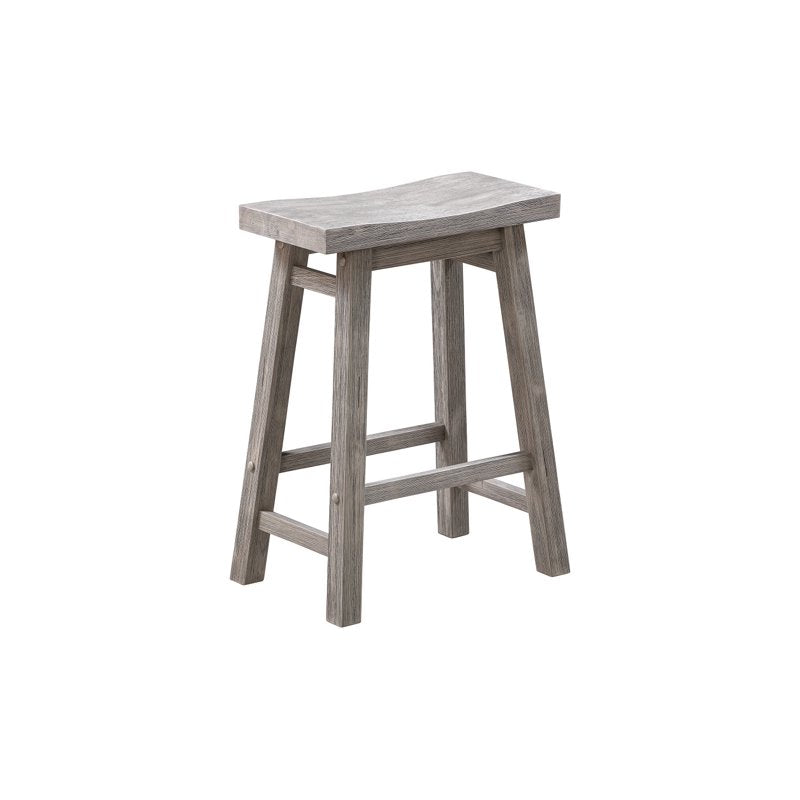 24-Inch Backless Saddle Wood Counter Stool - Storm Gray Wire-Brush