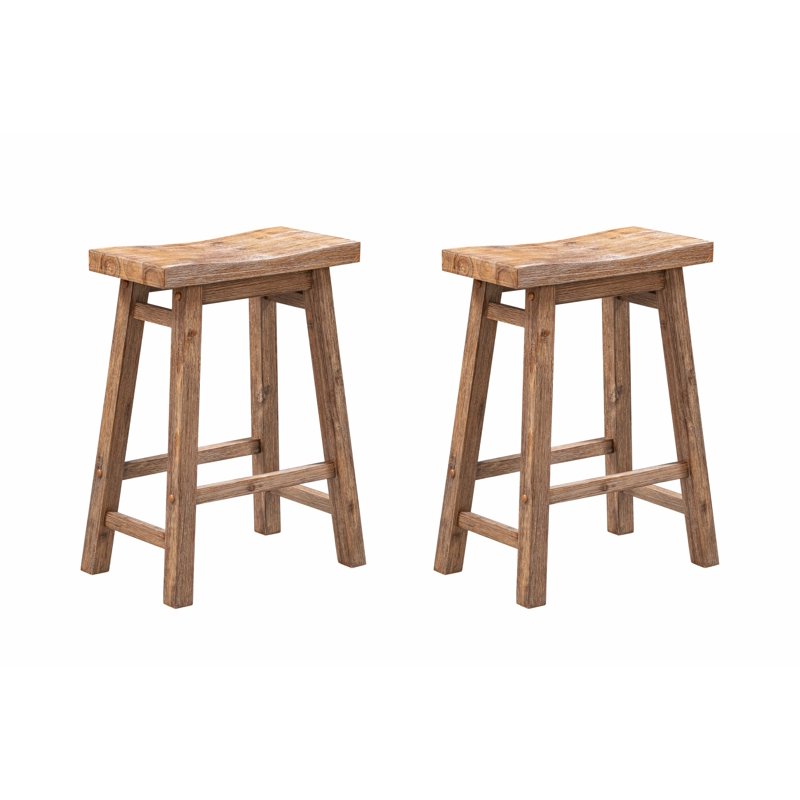 Sonoma Backless Wood Counter Stools - Set of 2 - Barnwood Wire-Brush