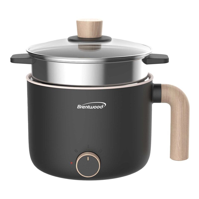 1.6-Qt. Electric Hot Pot Cooker with Food Steamer - Black