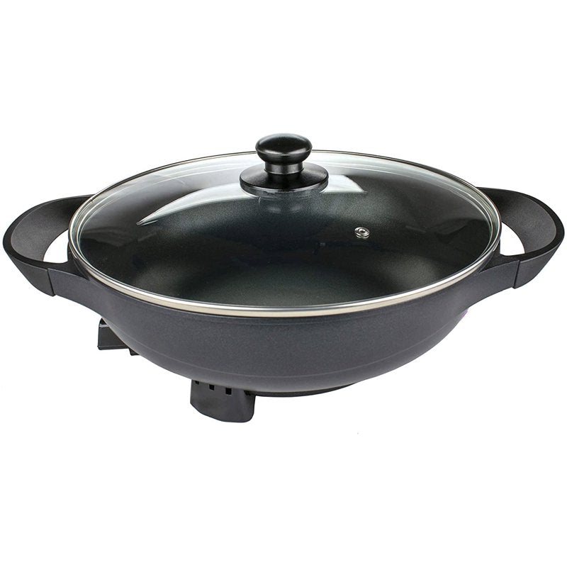 13-Inch Electric Wok Skillet - Non-Stick Pan with Vented Glass Lid