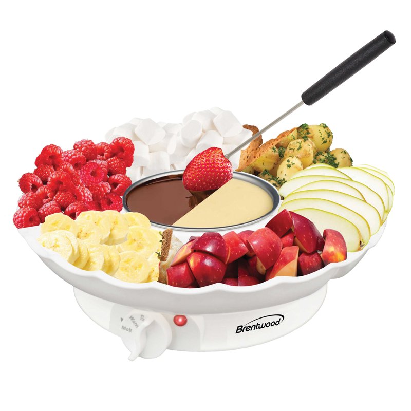 Electric Fondue Pot Set with 3-Section Serving Tray and 4 Dipping Forks