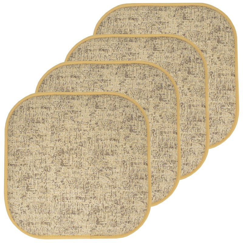 Memory Foam Chair Pad Cushion 4-Pack - No Slip Back, 16x16, Camel Brown