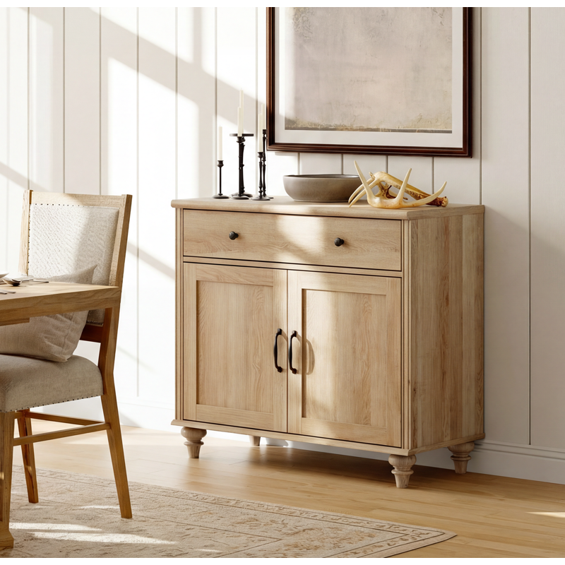 Buffet Cabinet with 2 Doors and 1 Drawer - Oak, 34 Inch