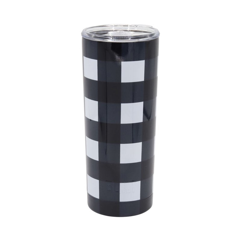 20 oz Double-Wall Stainless Steel Tumbler - White and Black Buffalo Plaid