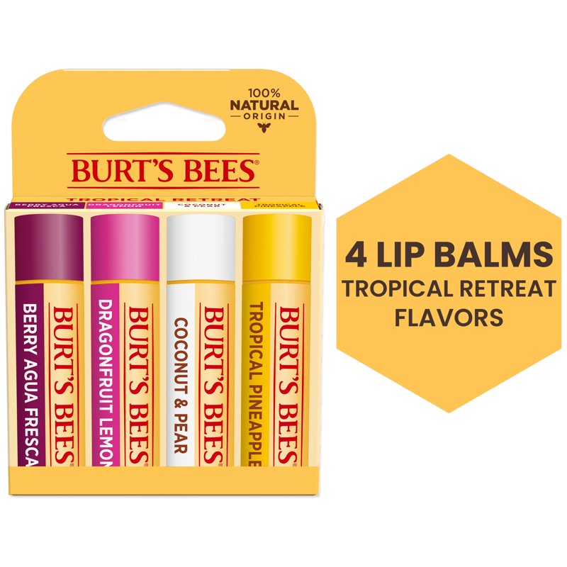 Natural Moisturizing Lip Balm Tropical Variety Pack - 4 Piece Set