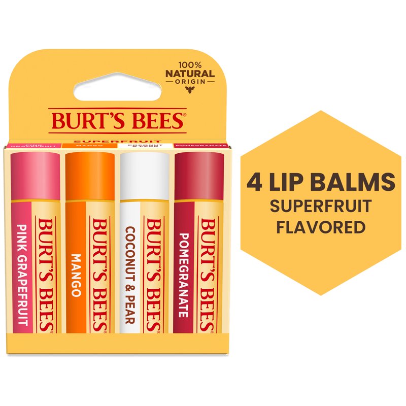 Natural Moisturizing Lip Balm Set - Beeswax & Fruit Flavors, 4 Pack