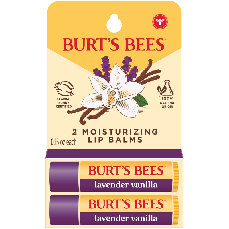 Lavender Vanilla Moisturizing Lip Balm - 100% Natural Lip Care - 2 Tubes