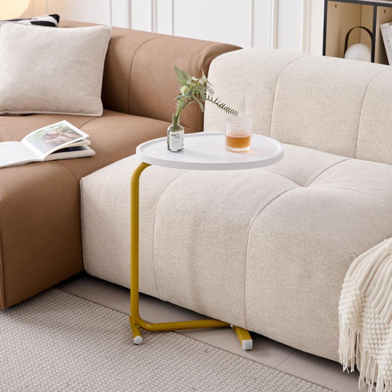 C-Shaped Side Table with Metal Frame - Space-Saving Design