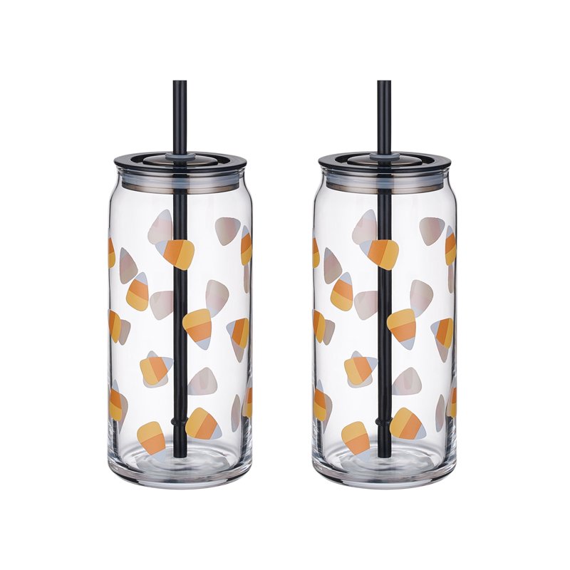 Candy Corn Glass Can Sipper - 20 oz, 2-Pack