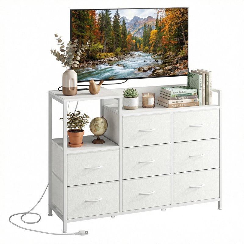 8-Drawer Dresser TV Stand with Charging Station - Multiple Colors