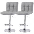 Adjustable Swivel Bar Stools - Set of 2 Gray PU Leather