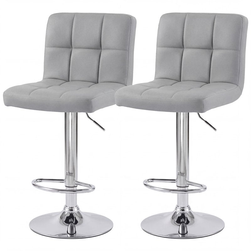Adjustable Swivel Bar Stools - Set of 2 Gray PU Leather
