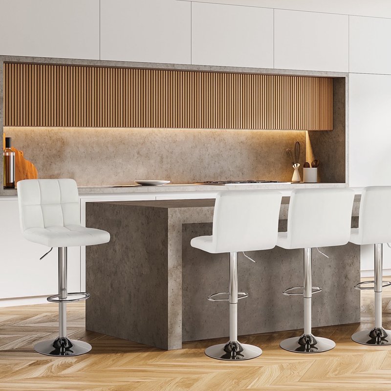 Adjustable Swivel Bar Stools - Set of 4 White PU Leather