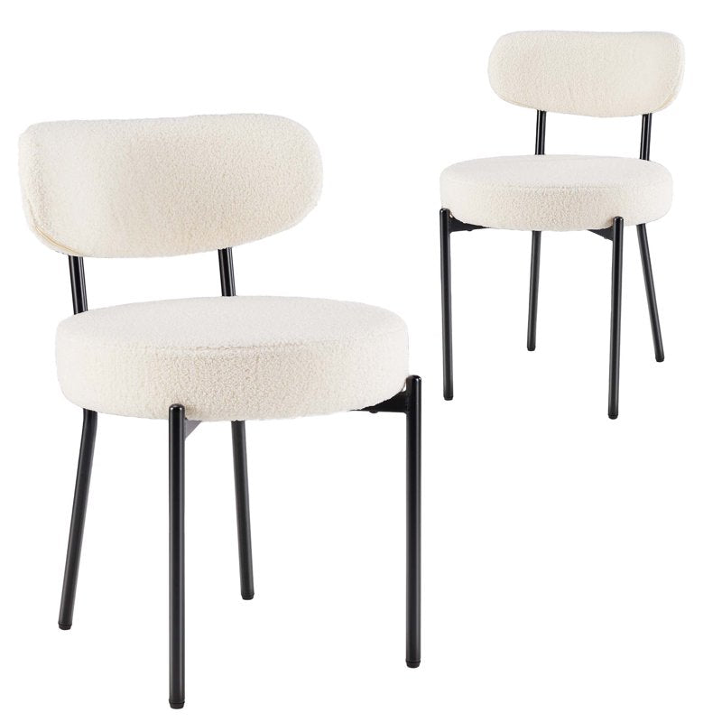 Mid-Century Modern Dining Chairs Set of 2 - Beige Upholstered