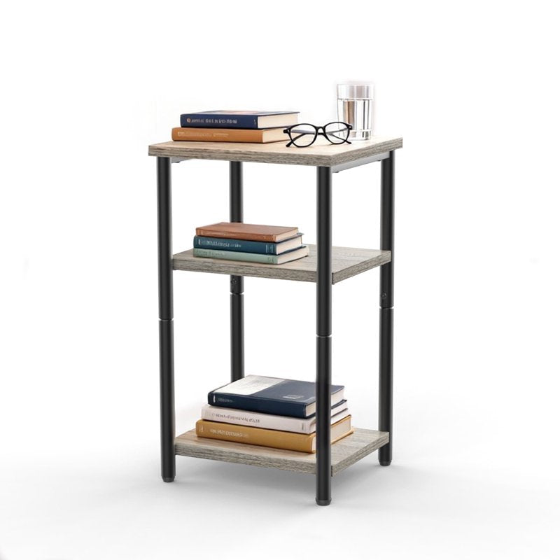 3-Tier End Table with Shelves - Narrow Nightstand for Small Spaces - Gray