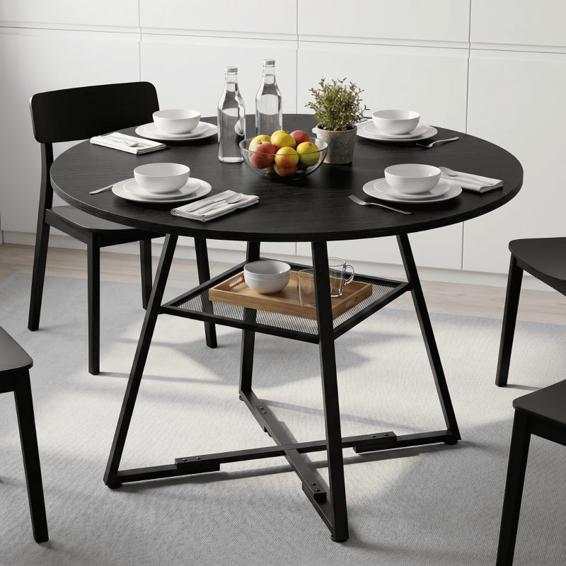 42-Inch Round Dining Table for 4-6 - Farmhouse Style, Black