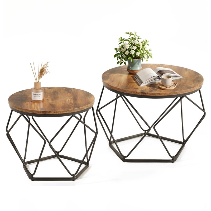 Small Round Nesting Coffee Table Set - Space-Saving Design