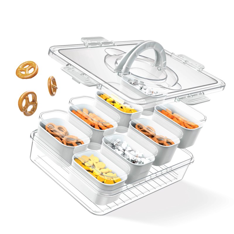 8-Compartment Charcuterie Snack Box with Lids & Handle - White