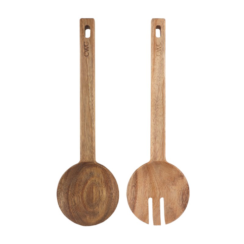 Acacia Wood Salad Server Set - Nonstick-Safe Kitchen Utensils