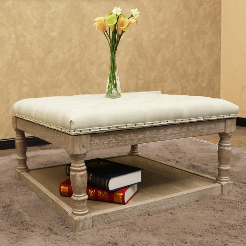 30-Inch Tufted Fabric Ottoman with Shelves - Multiple Colors