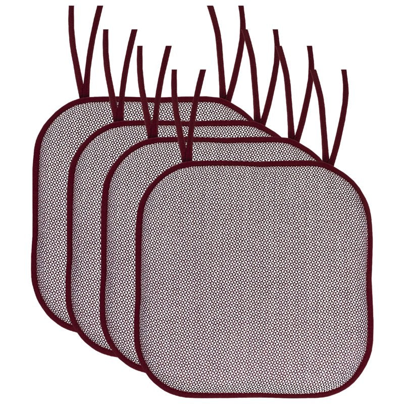 Memory Foam Non-Slip Chair Cushions - 4-Pack Wine/White