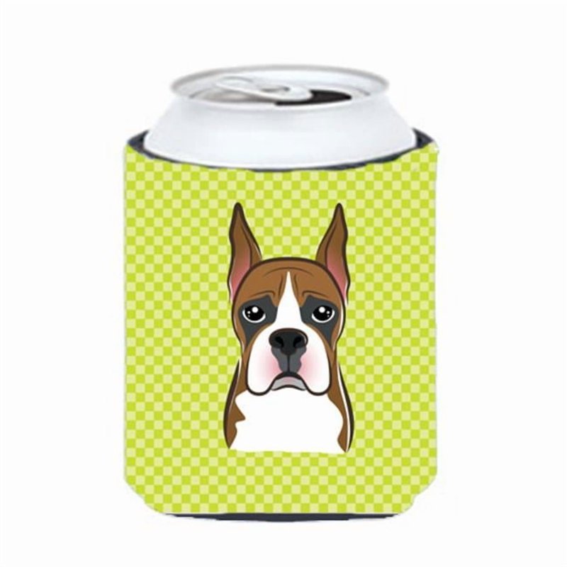 Boxer Checkerboard Lime Can Cooler - Fits 12 Ounce Beverages