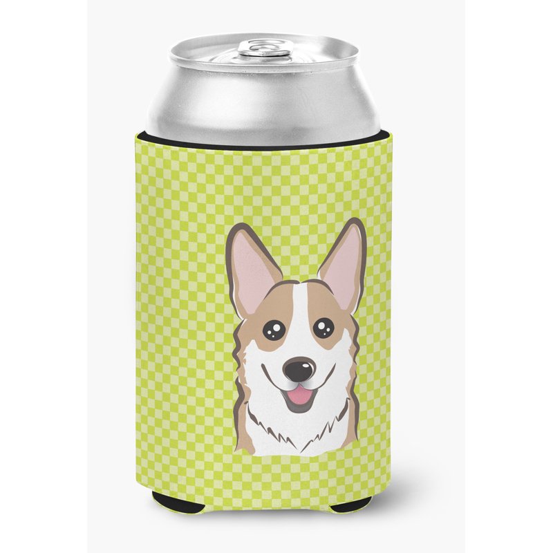Corgi Can Cooler - Sable Checkerboard Lime - Fits 12 Ounce