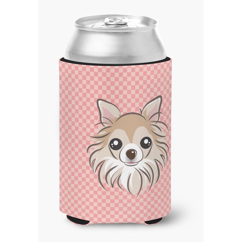 Chihuahua Checkerboard Pink Can Cooler - Fits 12 Ounce Beverage