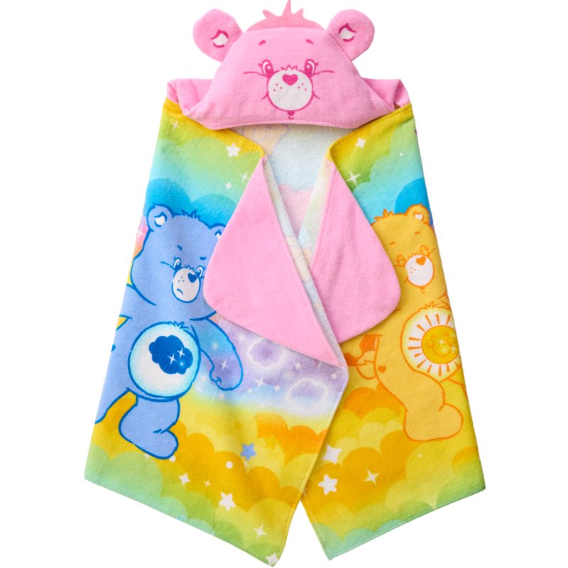 Kids Hooded Bath Towel with Care Bears Design - 100% Cotton, 24x50 Inches