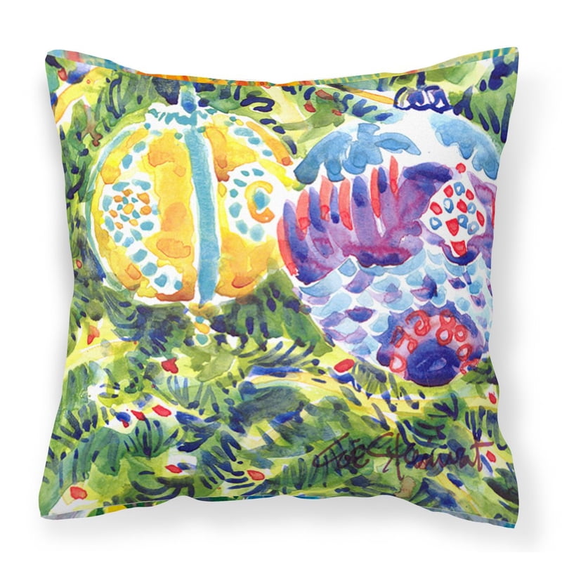 Christmas Tree Ornaments Decorative Pillow - Yellow & Purple 14x14 Inches - Holiday Decor