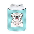 Checkerboard Blue White English Bulldog Can Cooler - 12 Oz.