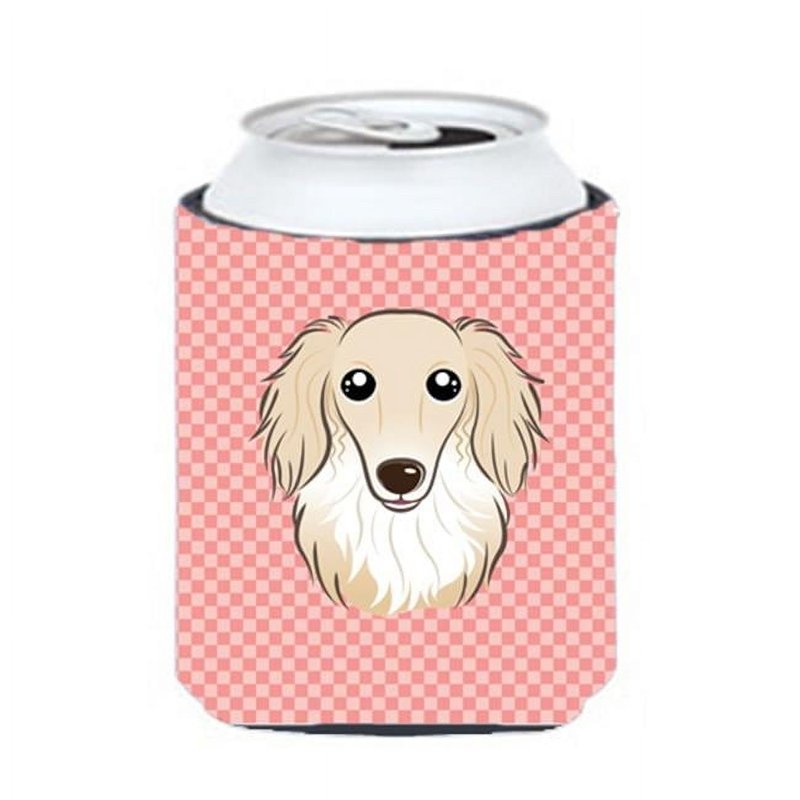 Dachshund Can Cooler - Checkerboard Pink, 12 oz.